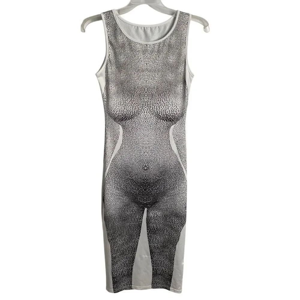 Womens Bodycon Midi Dress XS Sleeveless Body on Body Pixelated Graphic Print